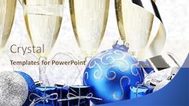  Presentation with glitter - Cool new PPT layouts with glasses of champagne and decorative christmas balls on glitter background backdrop and a cream colored foreground