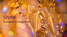  Presentation with new year - Beautiful slides featuring glasses of champagne celebration theme backdrop and a gold colored foreground
