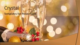  Presentation with two glasses of champagne - Slide deck consisting of glasses of champagne celebration theme background and a yellow colored foreground