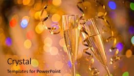  Presentation with two glasses of champagne - Audience pleasing slides consisting of glasses of champagne celebration theme backdrop and a gold colored foreground