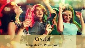  Presentation with celebration - Audience pleasing slides consisting of glasses of champagne dancing backdrop and a yellow colored foreground