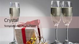  Presentation with barricade tape red and white - Amazing PPT theme having glasses of champagne gifts with red tapes and bows backdrop and a soft green colored foreground