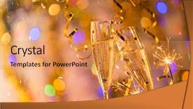  Presentation with champagne gold - Beautiful slide deck featuring glasses of champagne with bright gold background backdrop and a yellow colored foreground