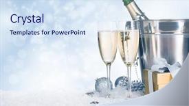  Presentation with events and decoration presentation - PPT theme enhanced with glasses of champagne with decoration background and a sky blue colored foreground