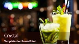  Presentation with glasses blurry eye chart - Presentation theme with glasses of cocktails in bar background and a wine colored foreground