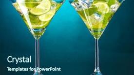  Presentation with blue mint - Colorful theme enhanced with glasses of cocktails with lime and mint on blue background backdrop and a ocean colored foreground