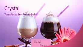  Presentation with gerbera daisy pink flower - Amazing slide deck having glasses of coffee cocktail backdrop and a pink colored foreground