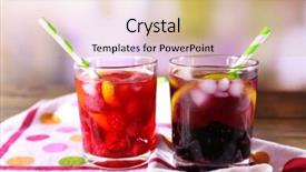  Presentation with cocktail - Beautiful slides featuring glasses of cold berry cocktail with lemon on wooden table backdrop and a soft green colored foreground