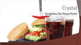  Presentation with burgers - Cool new presentation design with glasses of cold cola with tasty burgers on white background backdrop and a white colored foreground