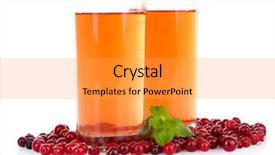  Presentation with cranberry juice - Beautiful presentation featuring glasses of cranberry juice and ripe red cranberries isolated on white backdrop and a yellow colored foreground