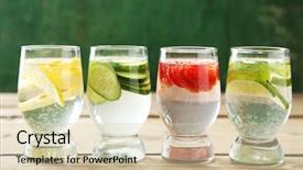  Presentation with different - Amazing presentation theme having glasses of different home made freshness healthy vitamin-fortified water on wooden table backdrop and a lemonade colored foreground