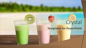  Presentation with protein - Slide set enhanced with glasses of different protein shakes and landscape on background background and a lemonade colored foreground