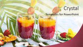  Presentation with smoothie - Beautiful PPT theme featuring glasses of exotic fruit smoothie backdrop and a soft green colored foreground