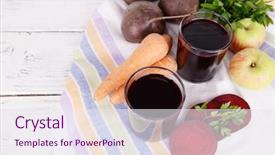  Presentation with juice - Beautiful presentation featuring glasses of fresh beet juice and vegetables on napkin on wooden background backdrop and a sky blue colored foreground