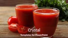  Presentation with tomato juice - Slide set enhanced with glasses of fresh tomato juice on wooden background background and a tawny brown colored foreground