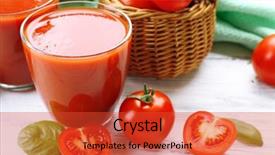  Presentation with tomato juice - Presentation design consisting of glasses of fresh tomato juice on wooden table closeup background and a red colored foreground