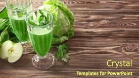  Presentation with healthy juice - Audience pleasing PPT theme consisting of glasses of green healthy juice with ingredients on wooden table backdrop and a tawny brown colored foreground