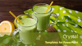  Presentation with healthy juice - Beautiful slides featuring glasses of green healthy juice with fruits and herbs on wooden board backdrop and a tawny brown colored foreground