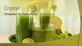  Presentation with tablecloth - Presentation theme featuring glasses of green vegetable juice and vegetables on tablecloth on bright background background and a yellow colored foreground