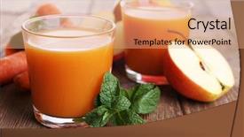  Presentation with juice - PPT layouts featuring glasses of juice with apple and carrot on wooden table close up background and a coral colored foreground