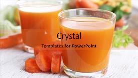  Presentation with juice - PPT theme consisting of glasses of juice with apple and carrot on wooden table close up background and a gold colored foreground