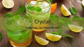  Presentation with orange lime - Theme with glasses of lime juice with orange on wooden table closeup background and a gold colored foreground
