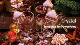  Presentation with cookies christmas - Amazing PPT theme having glasses of punch and gingerbread backdrop and a tawny brown colored foreground