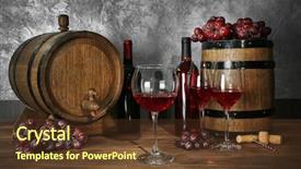  Presentation with wine barrel - Audience pleasing presentation theme consisting of glasses of red wine grapes backdrop and a tawny brown colored foreground