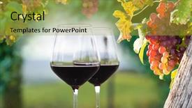  Presentation with vine wine - Beautiful presentation theme featuring glasses of red wine backdrop and a gold colored foreground