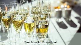  Presentation with banquet - Beautiful presentation theme featuring glasses of sparkling wine close-up banquet service backdrop and a sky blue colored foreground