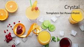  Presentation with tequila - PPT layouts with glasses of tequila sunrise cocktail and ingredients on grey background background and a lemonade colored foreground