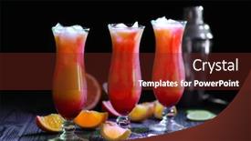  Presentation with tequila - Slides having glasses of tequila sunrise cocktail with citrus slices on dark background background and a tawny brown colored foreground