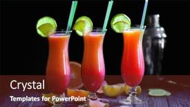  Presentation with tequila - Cool new theme with glasses of tequila sunrise cocktail with citrus slices on dark background backdrop and a tawny brown colored foreground