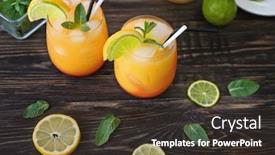  Presentation with tequila - Colorful theme enhanced with glasses of tequila sunrise cocktail on wooden table backdrop and a tawny brown colored foreground