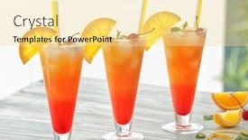  Presentation with tequila - Presentation design consisting of glasses of tequila sunrise cocktail with citrus slices on wooden table background and a blonde colored foreground