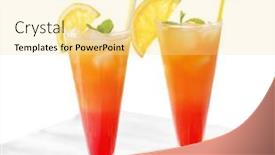  Presentation with tequila - Slide deck with glasses of tequila sunrise cocktail with citrus slices on wooden table background and a blonde colored foreground