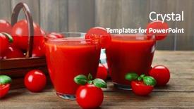  Presentation with tomato juice - PPT theme having glasses of tomato juice with vegetables on wooden background background and a gray colored foreground