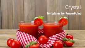  Presentation with tomato juice - Beautiful PPT theme featuring glasses of tomato juice with vegetables on wooden background backdrop and a coral colored foreground