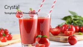  Presentation with tomato juice - Presentation theme having glasses of tomato juice with vegetables on wooden table close up background and a light gray colored foreground
