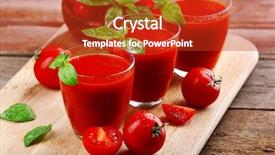  Presentation with tomato juice - Presentation theme consisting of glasses of tomato juice on wooden table closeup background and a crimson colored foreground