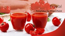  Presentation with tomato juice - Presentation design enhanced with health tomatoes cherry tomatoes cocktail - glasses of tomato juice background and a red colored foreground