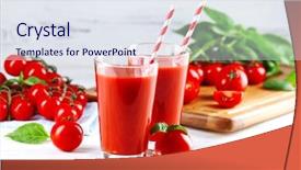  Presentation with tomato juice - Audience pleasing presentation theme consisting of glasses of tomato juice with vegetables on wooden table close up backdrop and a sky blue colored foreground