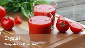  Presentation with tomato juice - Slide deck enhanced with glasses of tomato juice on wooden table closeup background and a red colored foreground