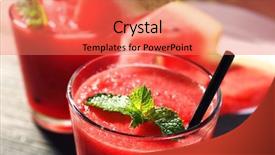  Presentation with wooden board empty table top - Colorful slide set enhanced with glasses of watermelon juice backdrop and a coral colored foreground