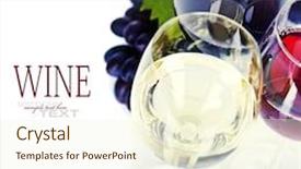  Presentation with white rose - PPT layouts with glasses of white red and rose wine and grapes over white easy removable sample text background and a cream colored foreground