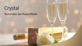  Presentation with pink rose petals on white - PPT theme featuring glasses of wine a bottle background and a mint green colored foreground