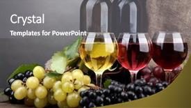  Presentation with bottles - PPT theme consisting of glasses of wine and grapes background and a gray colored foreground