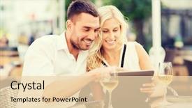  Presentation with computer love - Colorful presentation theme enhanced with glasses of wine at restaurant backdrop and a  colored foreground