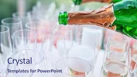  Presentation with banquet - Slides featuring glasses of wine banquet service background and a sky blue colored foreground