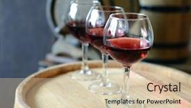  Presentation with barrels - PPT theme with glasses of wine in cellar with old barrels background and a soft green colored foreground